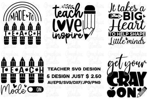 5 Teacher Svg Design Bundle Graphics